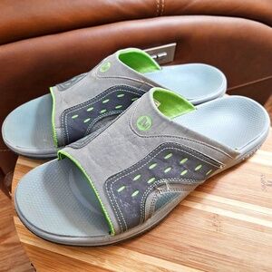 Merrill Men's rugged Castle Rock/Kiwi waterproof slide sandals, EUC, size 14